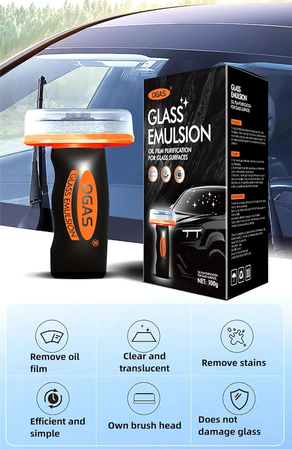 Automotive Oil Film Cleaning Brush,Car Windscreen Cleaner Remover Strong for Windshield & Windows, Anti-Fog Rain Cleaner,Car Glass Cleaner Improves Clarity & Visibility image number 4