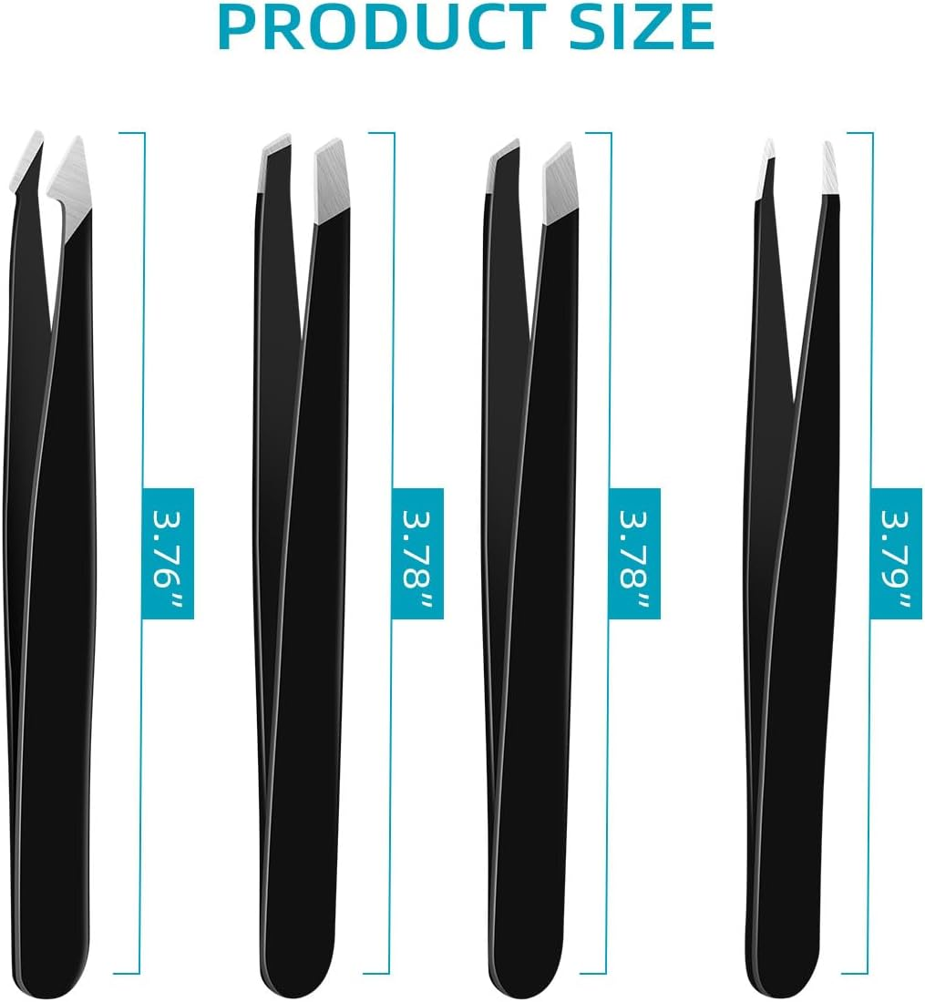 4 Pack Professional Eyebrow Tweezers Set - Stainless Steel Precision Tweezers for Facial Hair, Ingrown Hair & Splinter Removal (Black) image number 2