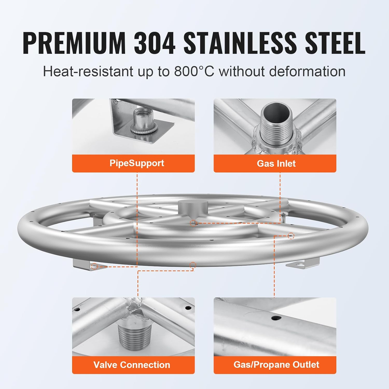 VEVOR 12 Inch round Drop-In Fire Pit Pan, Stainless Steel Fire Pit Burner Kit, Natural & Propane Gas Fire Pan with 92,000 BTU for Indoor or Outdoor Use image number 4