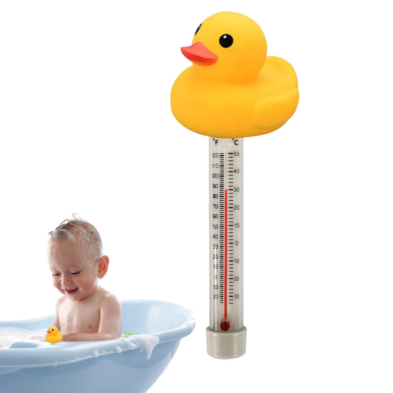 Floating Pool Thermometer | Duck Pool Temperature Gauge | with Thin Rope Spa Thermometer for Shatterproof Aquarium Water Thermometer Lippsy - Yellow Duck image number 5