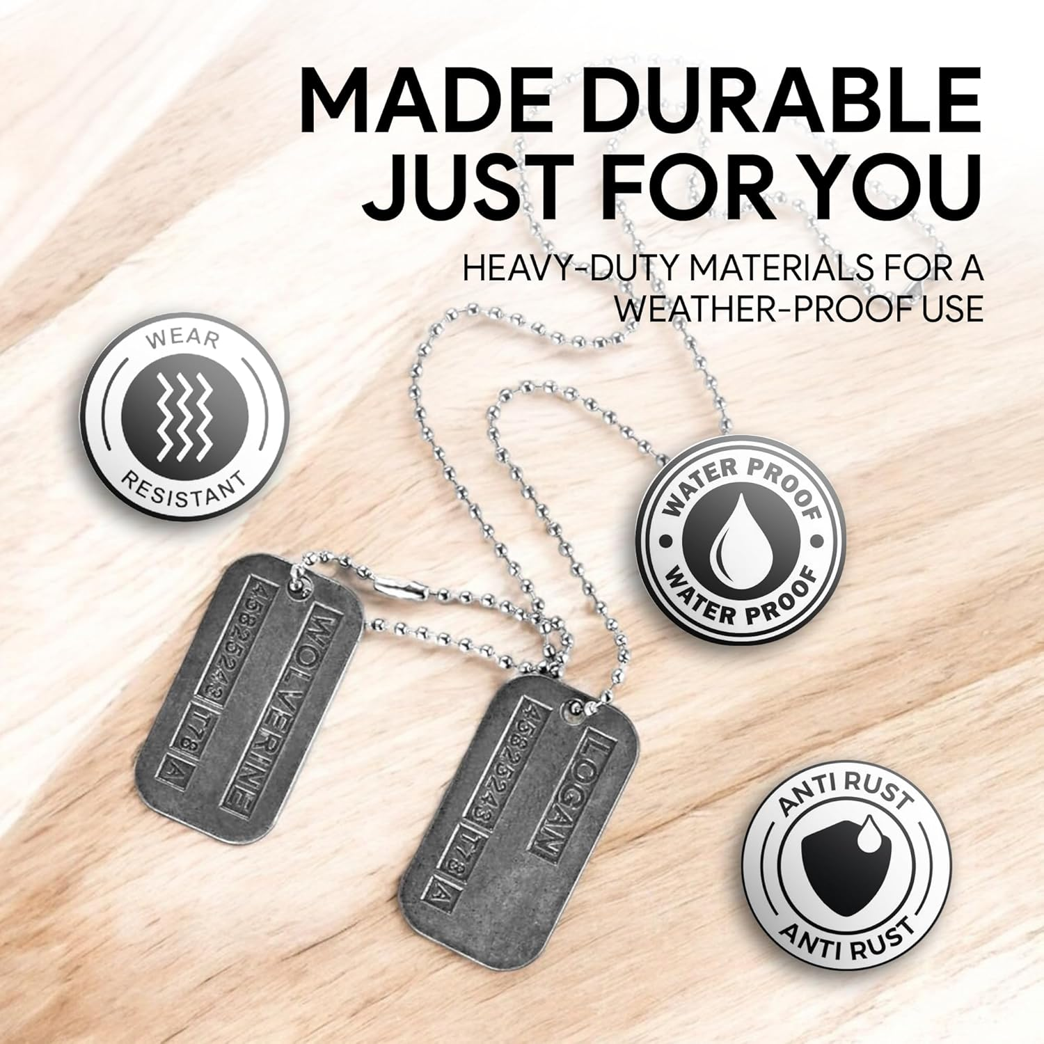 'Wolverine' Logan Military Dog Tags - Movie Costume Cosplay Prop - Stainless Steel Chains&Silencers Included