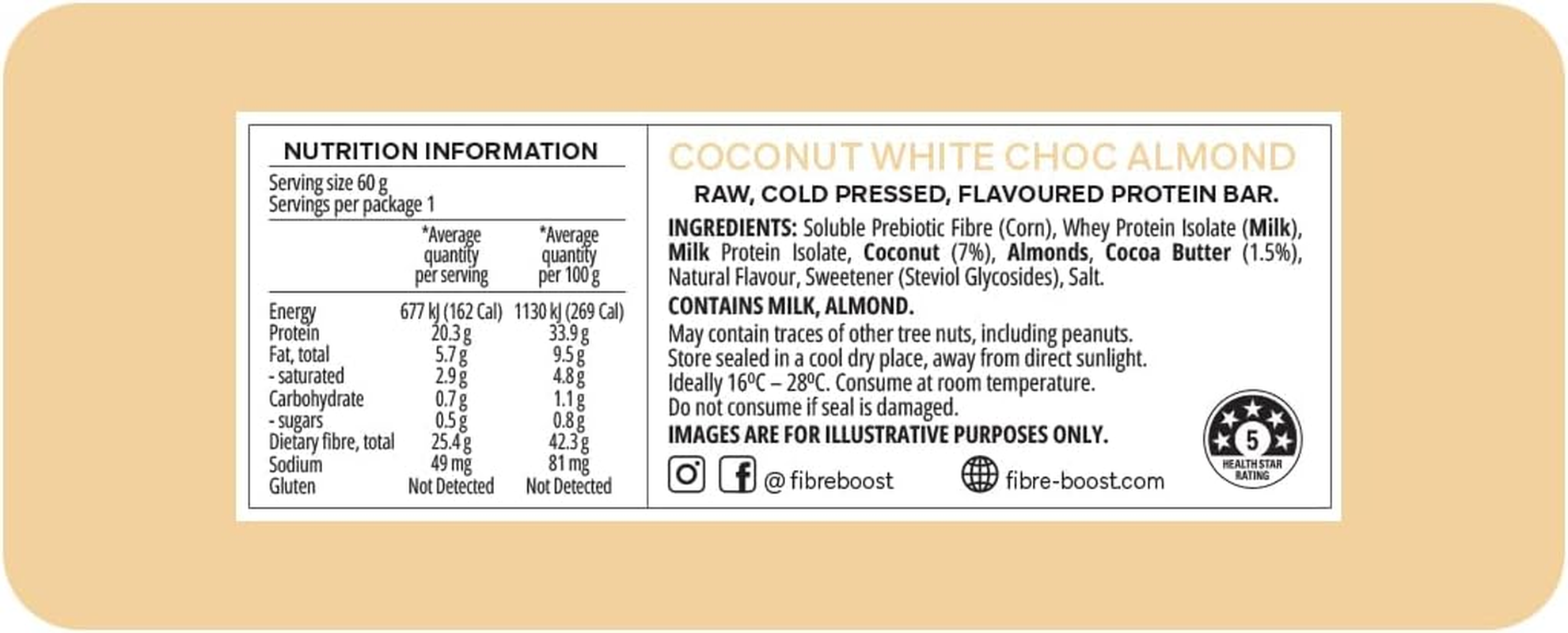Fibre Boost Cold Pressed Coconut White Choc Almond Flavoured Protein Bar image number 1