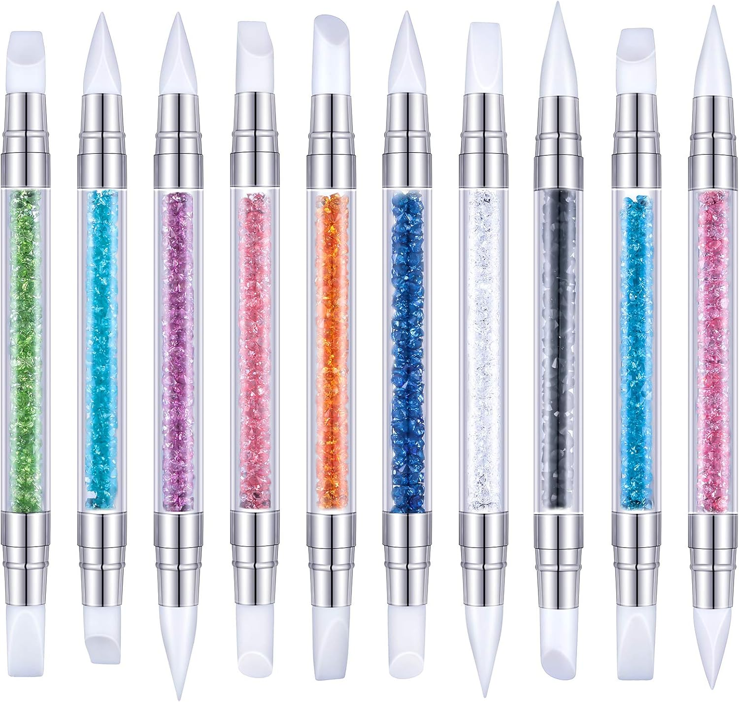 Maitys 10 Pieces Dual Tipped Silicone Nail Tools Nail Sculpture Pen Brushes Rhinestone Nail Polish Acrylic Carving Pen Silicone Head Manicure DIY Brush Dotting Tools Kit for Home Salon image number 3