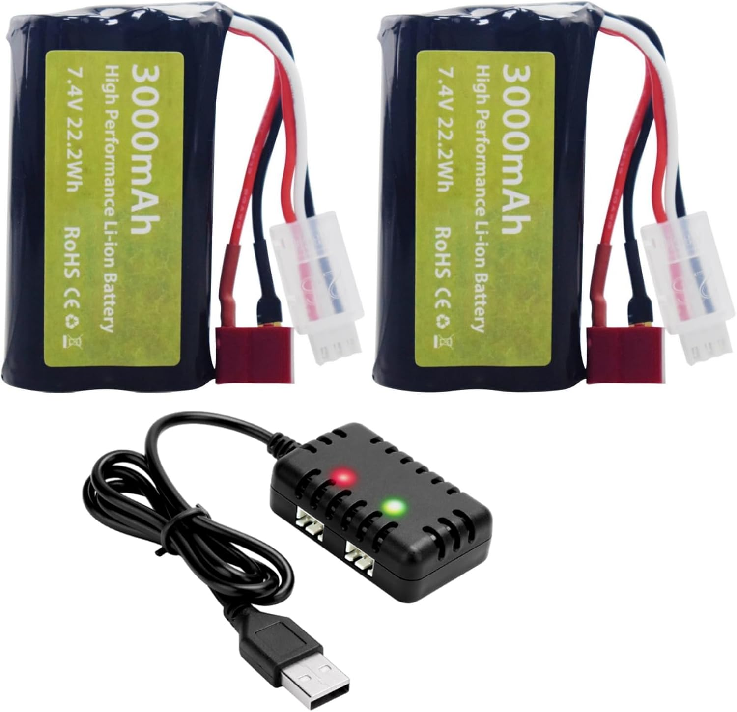 Fytoo 2PCS 7.4V 3000Mah 15C 2S Li Ion Battery with T-Type Plug and 2In1 Charger for Wltoys 12423 MJX 14301 14302 14303 H16PL High-Speed RC Cars 1/10 1/12 1/16 Ratio RC Car Trucks RC Ship image number 4