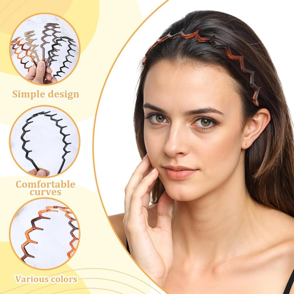 Suithink 4 Pieces Zig Zag Headbands Plastic Wavy Hair Head Band Comb with Teeth Hoop Accessories for Women Men Girls image number 2