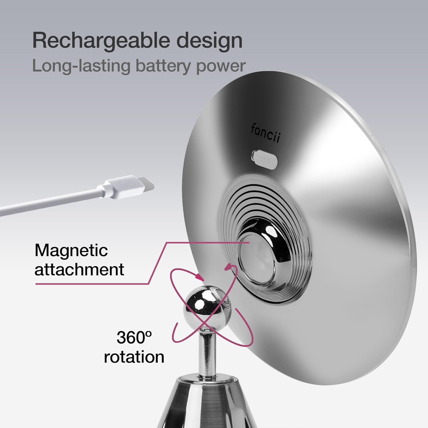 Fancii LED Lighted 10X Magnifying Makeup Mirror, Rechargeable - 3 Dimmable Tri-Color Light Settings, Suction Mount, 20 Cm Wide, Rose Gold Metallic - Lana (Chrome) image number 1