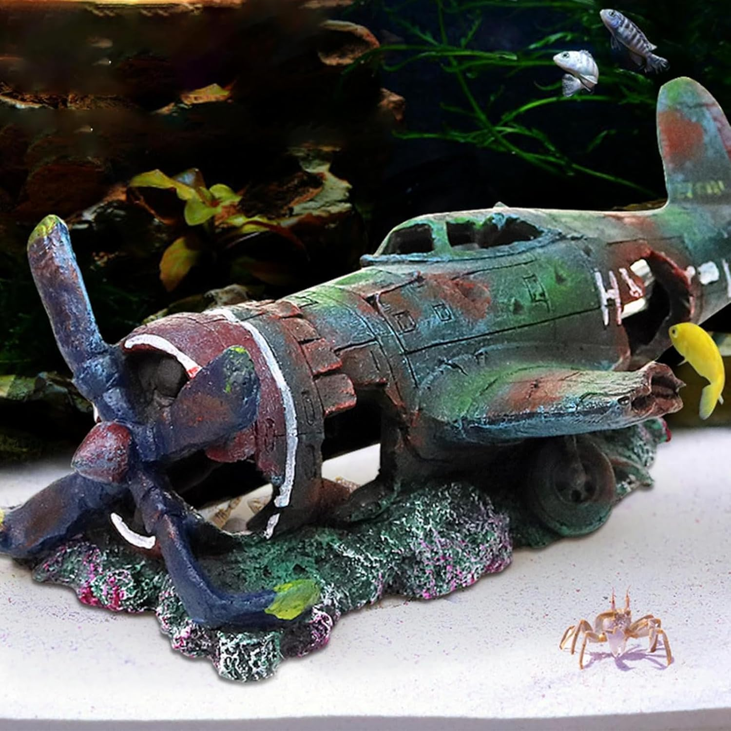 Cozioz Rock Resin Combat Aircraft Ornament for Aquariums &ndash; Creative Fighter Plane Decor for Fish Tanks, Hiding Cave for Fish and Shrimp, Landscaping Accessories for Vivariums （M Size） image number 4