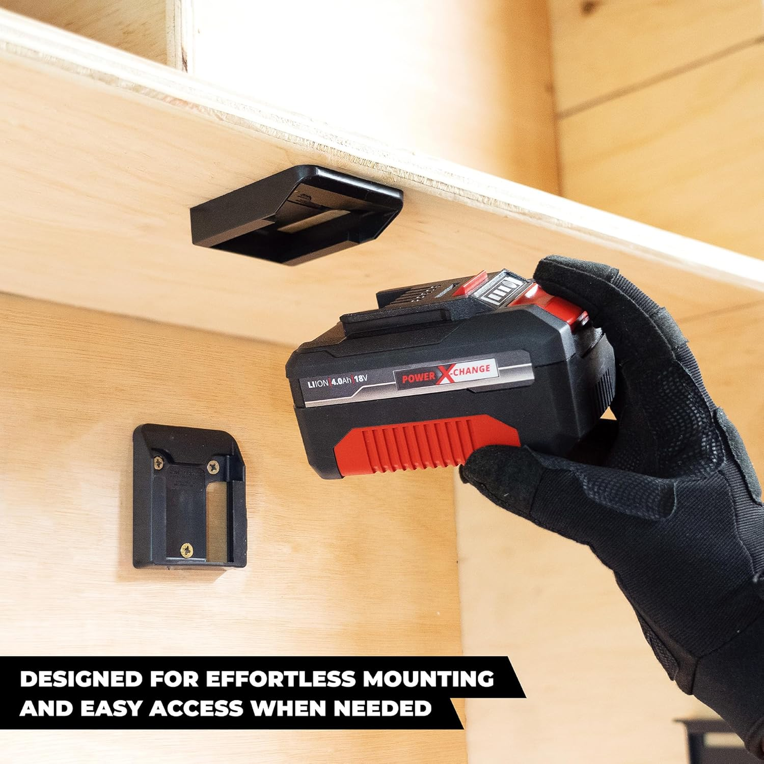 Stealthmounts Battery Holder for Einhell 18 V, Wireless Battery Holder for Einhell 18 V Power Tools, Pack of 6, Black Battery Organiser for Einhell 18 V image number 2