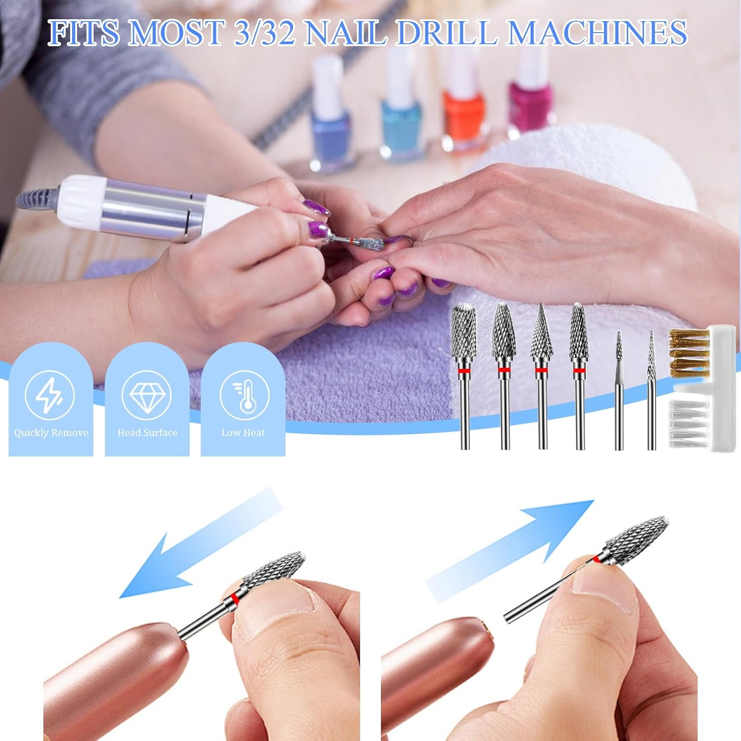 Nail Drill Bits, 6 Pieces Nail Drill Set, Nail Cutter Attachments, Professional for Manicure Pedicure, Alloy Tungsten Steel Bits (Stilc) image number 3
