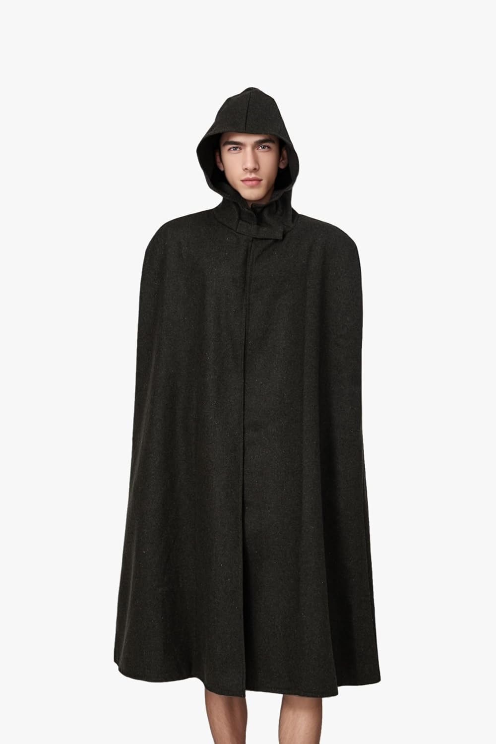 Renaissance Hooded Cape Witch Cloak Victorian with Hood Medieval Wood Elves Hobbit Halloween Costume for Men and Women - Black image number 5
