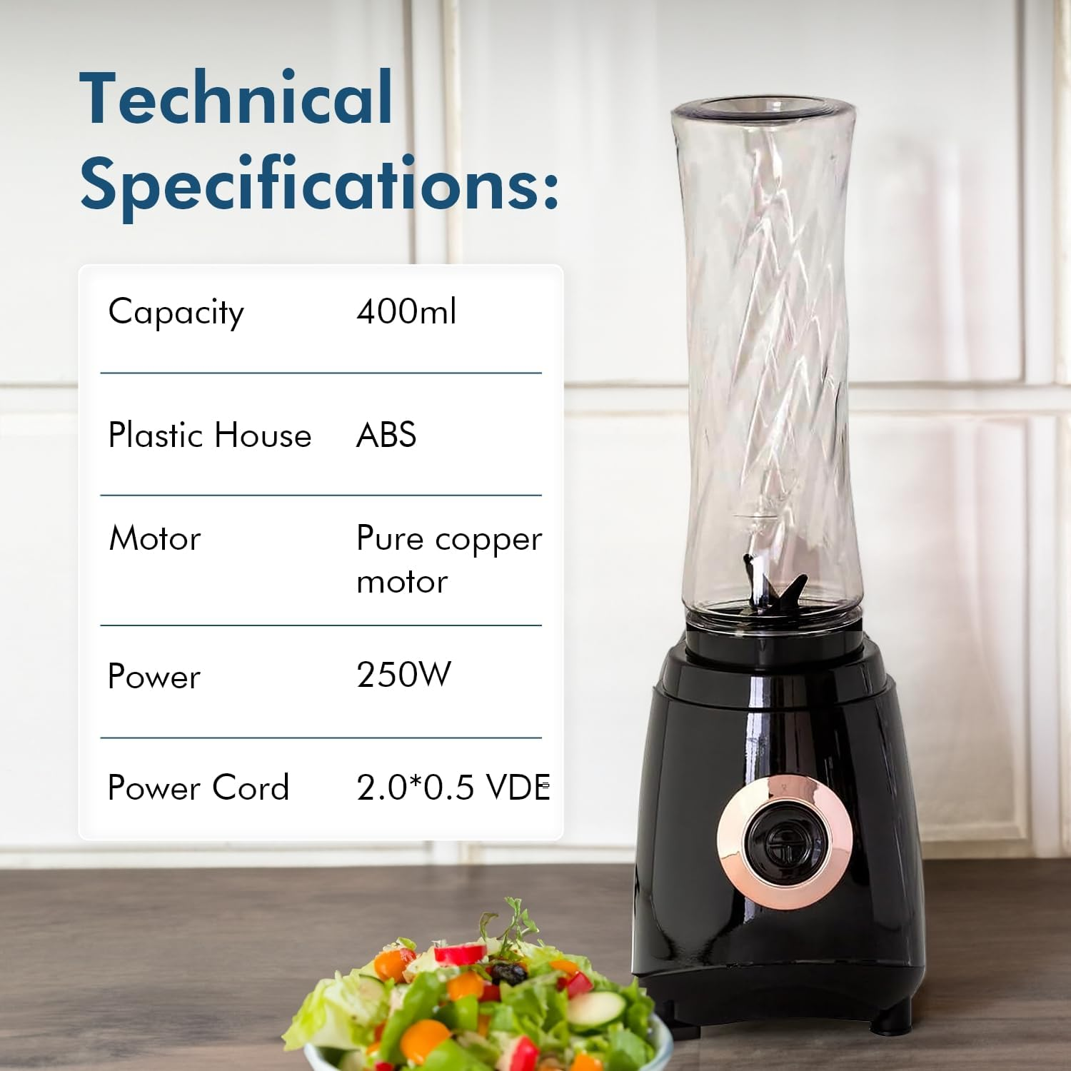 Healthy Choice Blend & Go Portable Blender - 400Ml Capacity, Includes 2 Non-Bpa Bottles, Stainless Steel Blades, 250W Power, Overheating Protection, Safety Lock image number 2