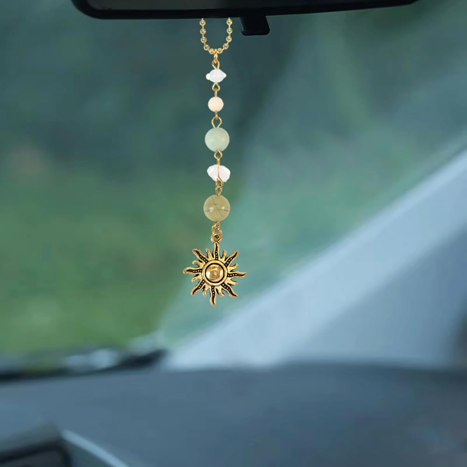 Sun Car Hanging Decor, Handmade Crystal Decorations Car Rear View Mirror Hanging Accessories, Cute Car Accessories for Women image number 3