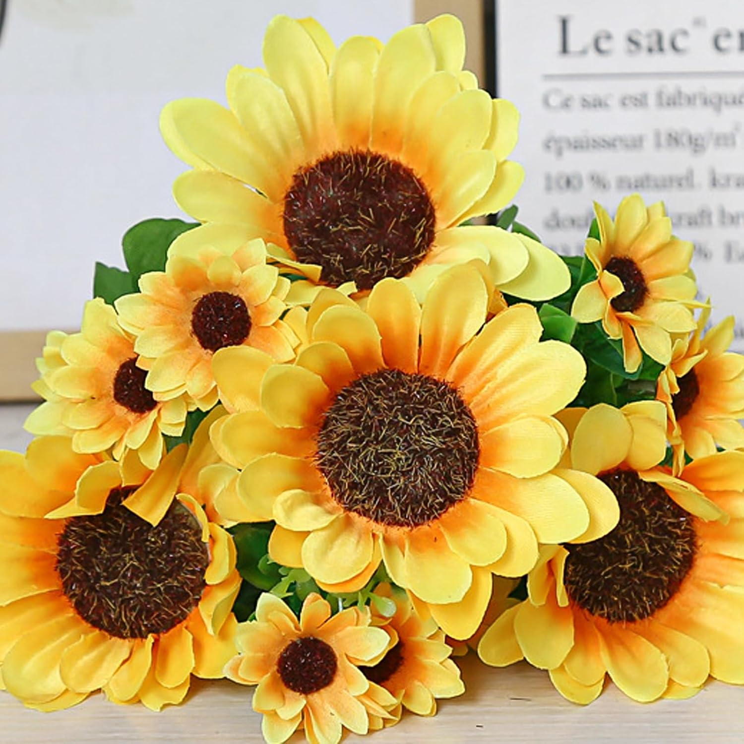 Bacucine 6PCS Artificial Sunflower Bouquets Fake Flowers Silk Sunflowers Faux Yellow Flowers for Home Wedding Table Party Garden Decor image number 1