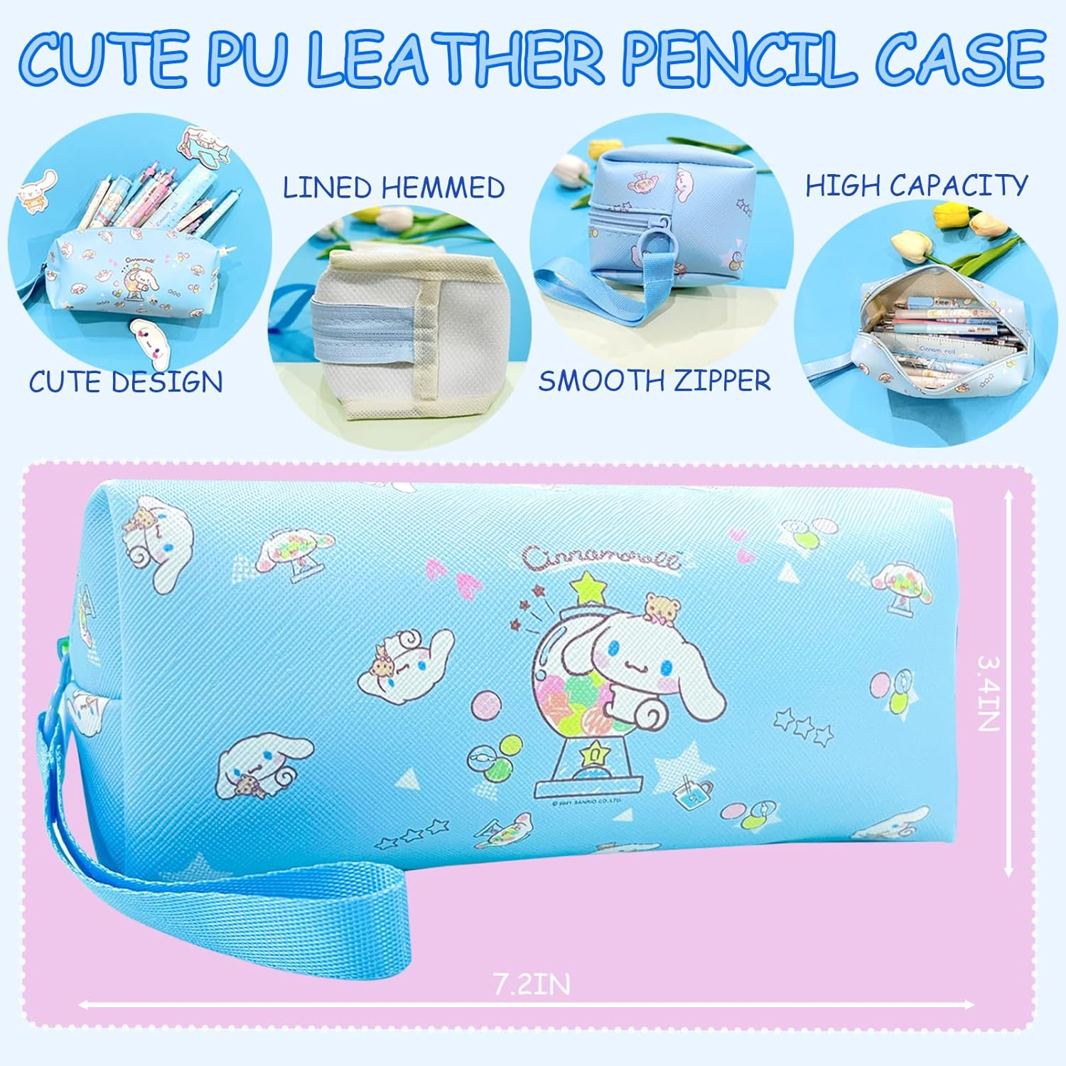 Cute School Supplies Present Set Kawaii Including Ballpoint Pens, Pencil Case, ID Badge Holder, Stickers, Key Chain, A5 Notebook, Bookmark, Eraser, Ruler for Girls Kids Teens image number 5