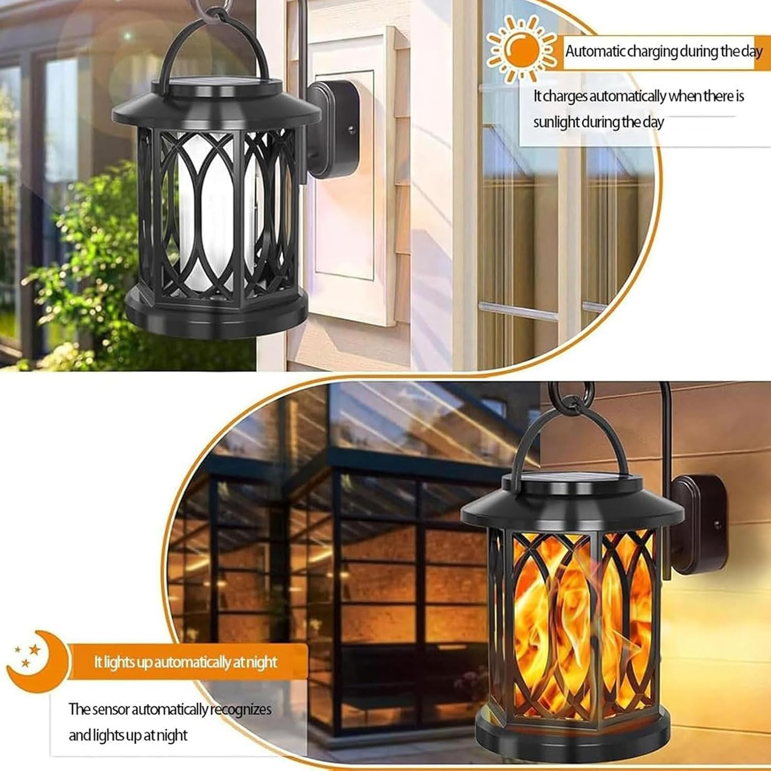 Rhoyee Dancing Flame Solar Lanterns - Upgraded Flickering Flame Waterproof Outdoor Hanging Lights, Auto On/Off, for Yard, Patio & Garden D&eacute;cor (2 Pack) image number 1