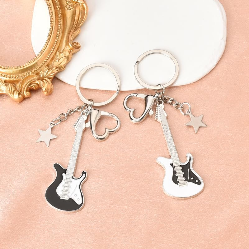 Mini Guitar Keychains for Women Men 2Pcs Music Gifts for Bff Friends Sisters Musicians Guitar Players Birthday Graduation Gifts for Couples Music Teacher Students Y2K Guitar Keychain image number 1