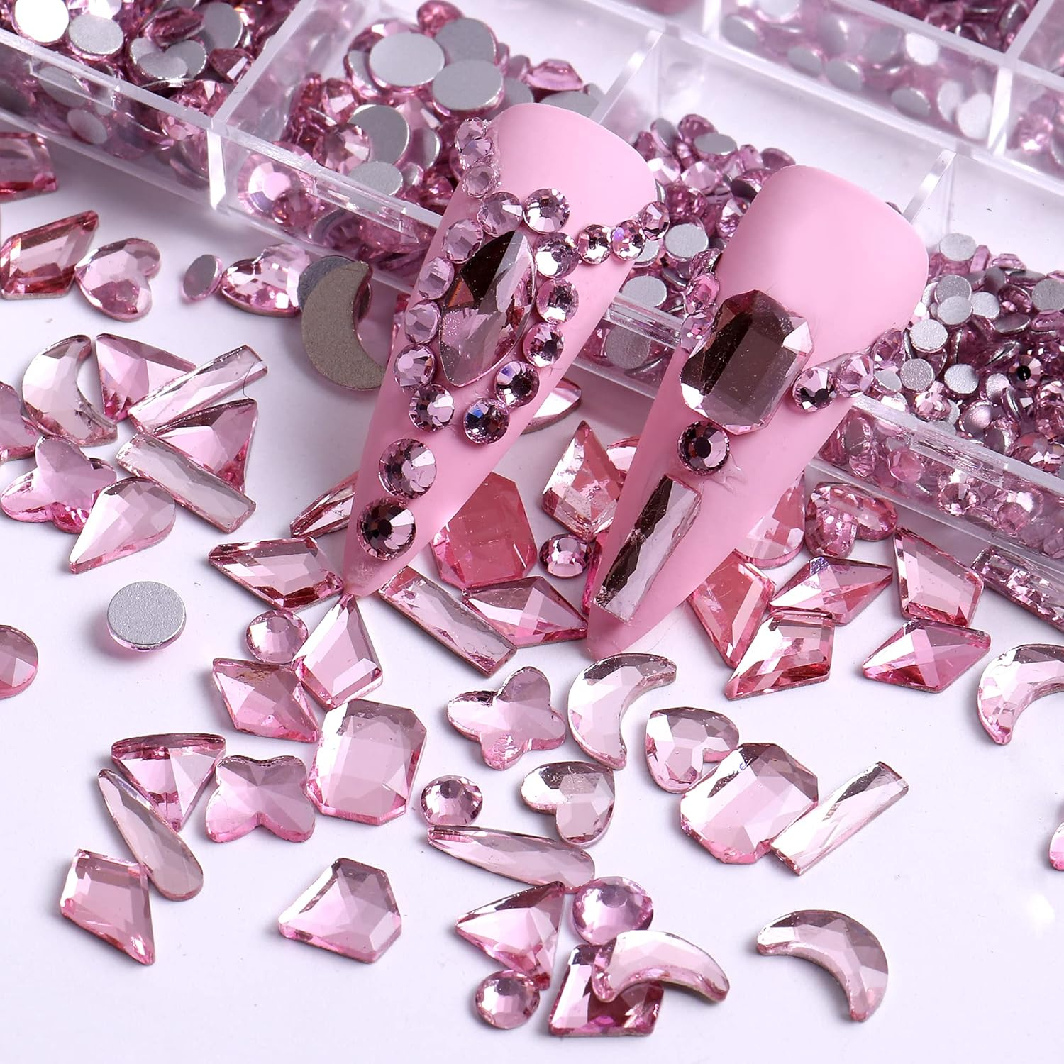 BELICEY Pink Crystal Rhinestones for Nails Kit Shiny Nail Stones Gems Multi Size Shape Nail Art Rhinestones Glass Flatback Diamonds Gems for Nail Jewels DIY Clothing Crafts Jewelry Accessories - Red image number 6