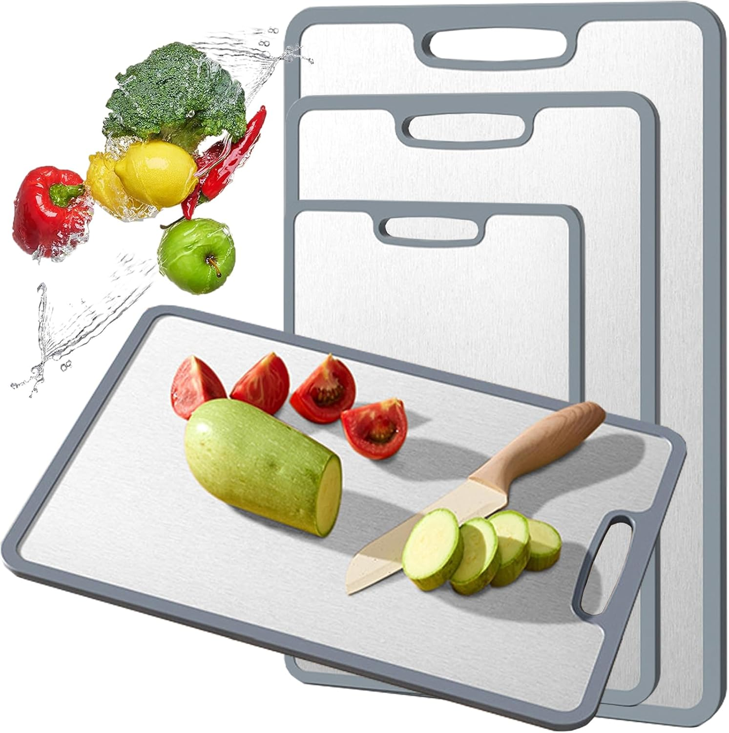 Titanium Cutting Board Double-Sided Non-Slip Silicone Edging Pure Titanium Cutting Boards for Kitchen - Double-Sided Food-Grade Chopping Board Non-Stick Durable and Easy to Clean (Small) image number 2