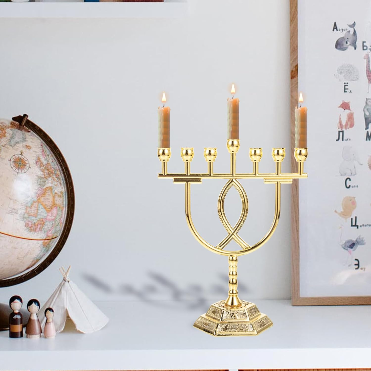 7 Branch Jewish Candle Holder Jewish Candle Sticks Menorah 12 of Israel Menorah image number 6