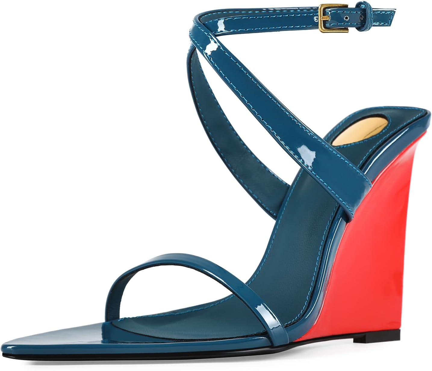 Wedge Sandals for Women Strappy Wedge Heels Pointed Open Toe Heeled Sandals Buckle Ankle Strap Heels Sexy Wedding Dress Shoes