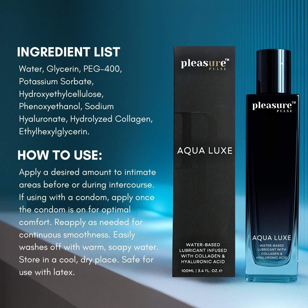 Pleasure Pulse Water Based Lubricant with Collagen & Hyaluronic Acid, Paraben Free & Fragrance Free, Latex-Safe Long-Lasting Natural Formula, 100Ml image number 1