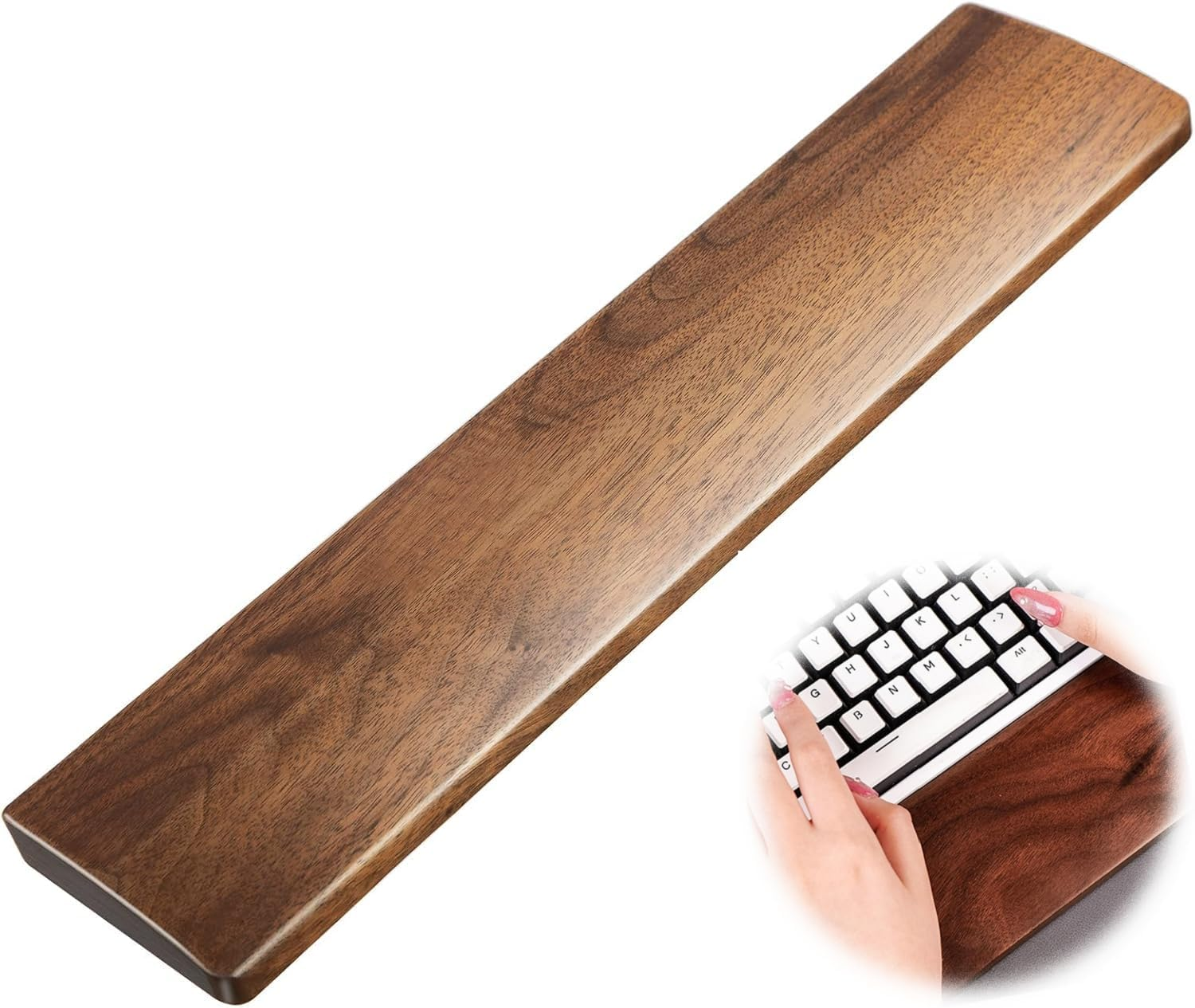 Walnut Wooden Keyboard Wrist Rest Ergonomic Gaming Desk Tenkeyless Wrist Pad Support for Computer，Laptop Easy Typing Pain Relief Durable Comfortable (Length 36Cm) image number 3
