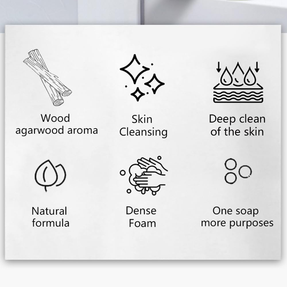 Agarwood Essential Oil Soap, Handmade Soap, Exfoliating, Cleansing, Bathing and Makeup Removal, Soothing Cleansing, Gentle & Clean Fragrance, Sulfur Spring Extract for Skin Issues-100G (Pack of 2 Bars) image number 5