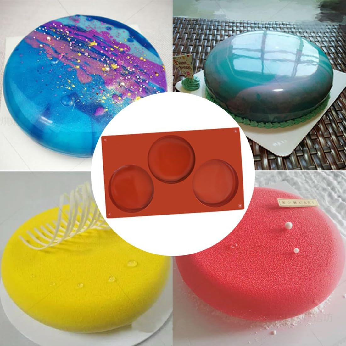 3 PCS Large round Silicone Disc Cake Mold, round Cake Pan Silicone Moulds for Baking, 3-Cavity Non-Stick Baking Tray, Chocolate Cover Cookie Mold Chocolate Moulds Handmade Soap Moulds image number 5