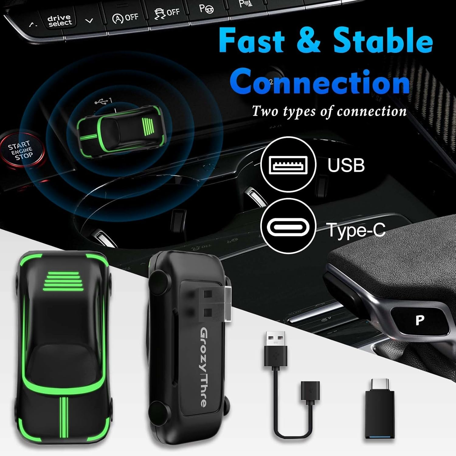 Carplay Wireless Adapter for Iphone-2024 Upgrade Carplay 5S Fast Connect and Stable Connection, Plug & Play Convert OEM Wired to Wireless Carplay Fit for 2016+ Cars(Cp-03)