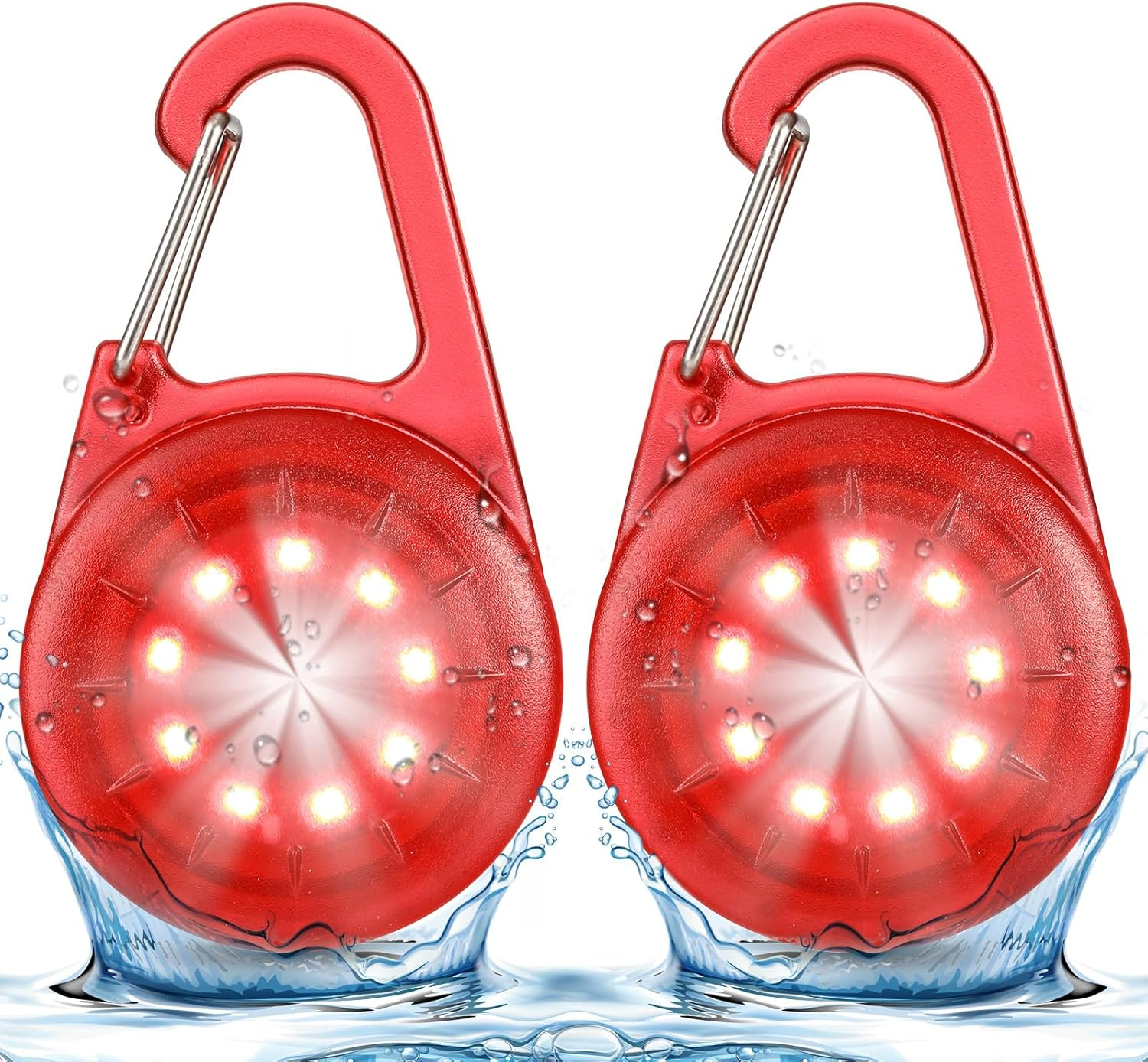 LED Dog Collar Lights IP68 Waterproof, USB Rechargeable Clip on with 6 Lighting Modes Safety Lights, Light up Lighted Dog Harness Light, Pets Safety Accessories Pendant for Night (2 Pack) (Red2) image number 1