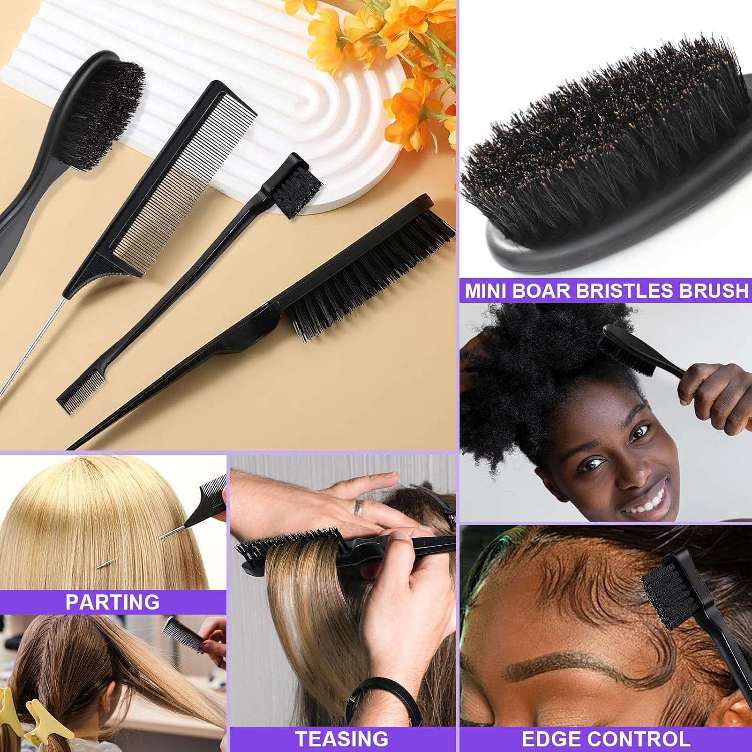 Start Makers Hair Wax Stick, Slick Back Hair Brush Kit, Hair Styling Stick for Flyaways, Edge Control Lasting Hold, Slick Back Brush for Smooth Edge, Tame Frizz Comb Style, Styling Set for Women Girls image number 3