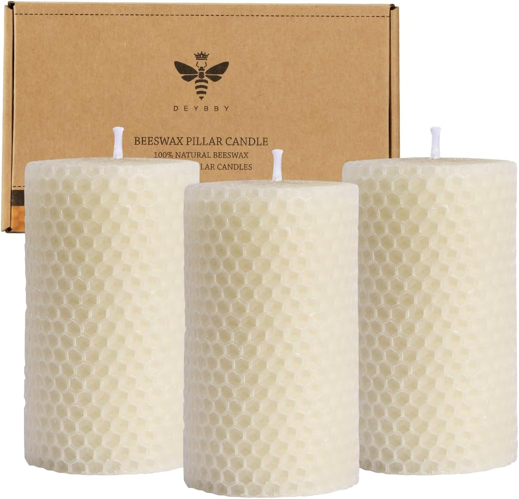 3&times;3 in Beeswax Pillar Candle - Handmade Pure Beeswax Rolled Candle for Gift & Home Decor