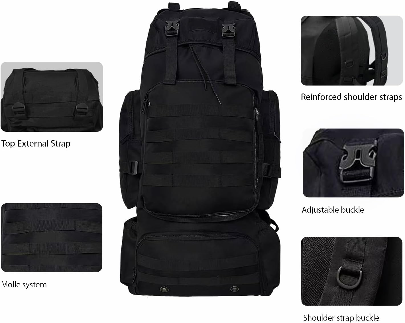 Nayubo Tactical 80L Hiking Backpack with Dedicated Shoe Compartment - Large Capacity Rucksack for Camping Backpacking Men Women - Outdoor Trekking Travel Pack (Black) image number 2