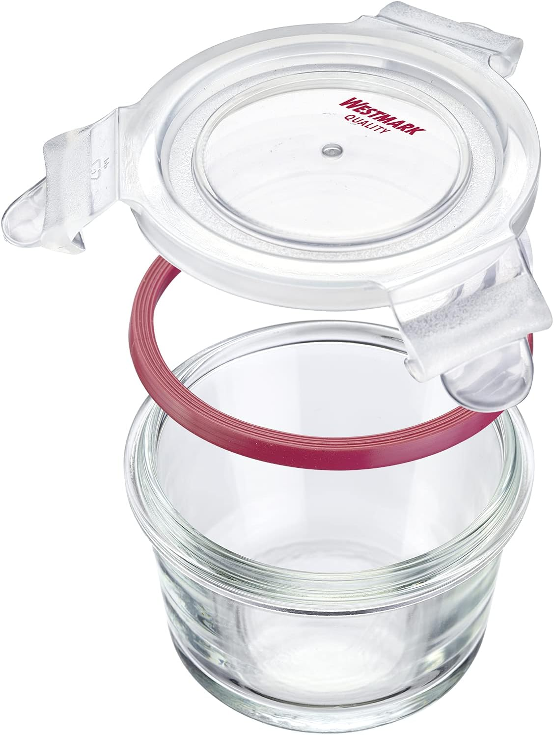 Westmark Set of 2 Glass Food Storage Containers with Clip Lid, Round, Capacity: 150 Ml, Freezer, Microwave and Oven Safe, Glass/Silicone/Plastic, Transparent/Red, 233122E3 image number 3