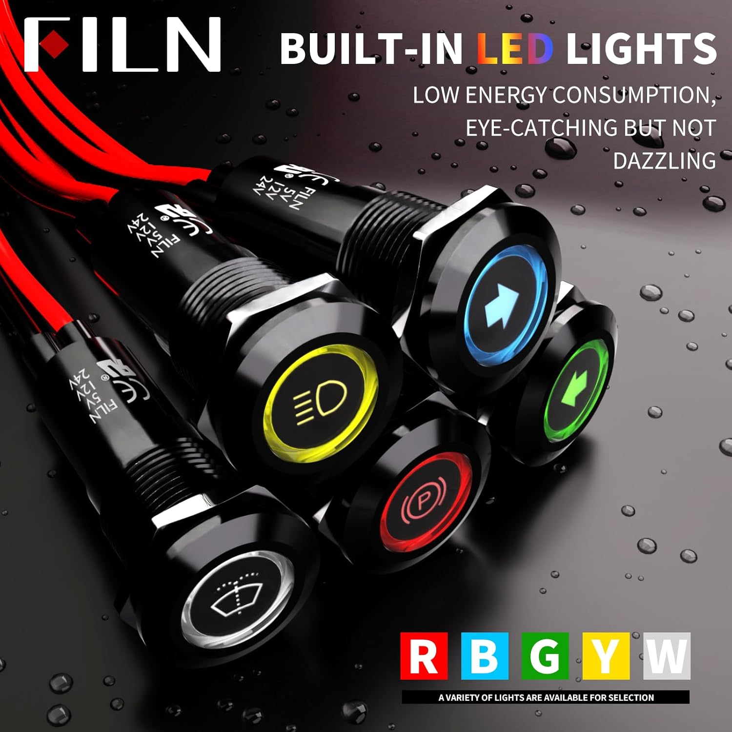 2PCS LED Indicator Lights Includes 180 Replacement Symbols 12V 24V 12Mm Mounting Holes IP67 Waterproof Metal Pilot Lights for Cars Boats Industrial Panels Dashboards(Red LED Light) image number 5