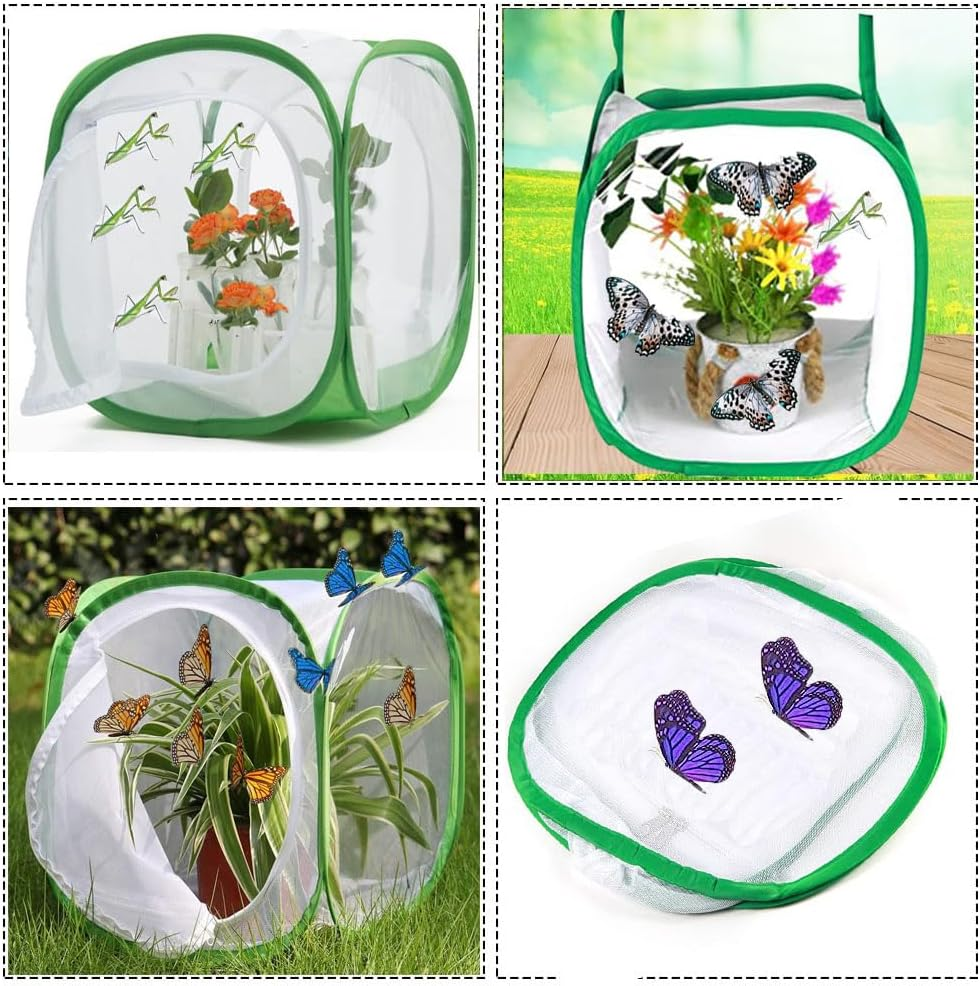 Butterfly and Insect Habitat Cage - Outdoor Collapsible Mesh Net Enclosure Terrarium for Stick Insects (Green, 30&times;30&times;30Cm) image number 2