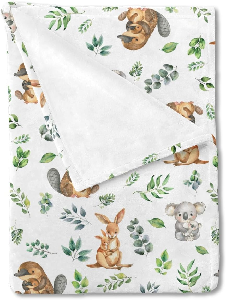 Baby Australian Animals Blanket for Boy Girl Koala Kangaroo Green Leaves Swaddle Blanket Wildlife Soft Flannel Receiving Blankets Infant Newborn Toddler Nursery Crib Bed Blankets Playmat 30X40 image number 4
