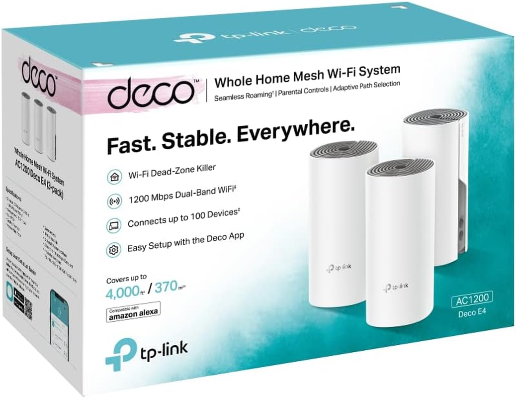 Tp-Link Deco AC1200 Whole Home Mesh Wi-Fi, Dual-Band, up to 1167 Mbps, Wireless, Seamless AI Roaming, Gaming & Streaming, Smart Home, Compatible with Starlink (Deco E4(3-Pack)) image number 2