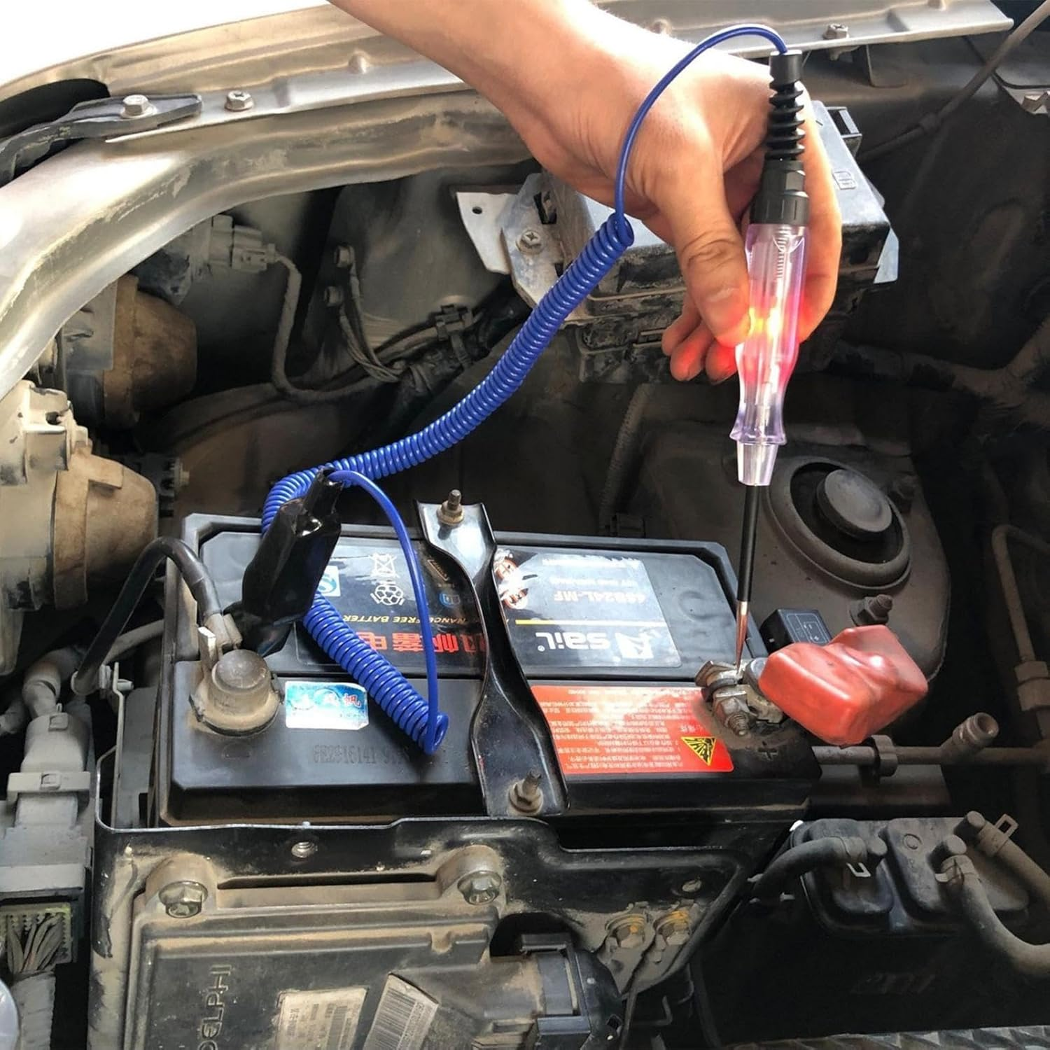 Car Fuse Tester - Voltage Test Light 6-24V Circuit Tester - Electric Tool with Extended Spring Wire Probe Fuse Pen for Car image number 3