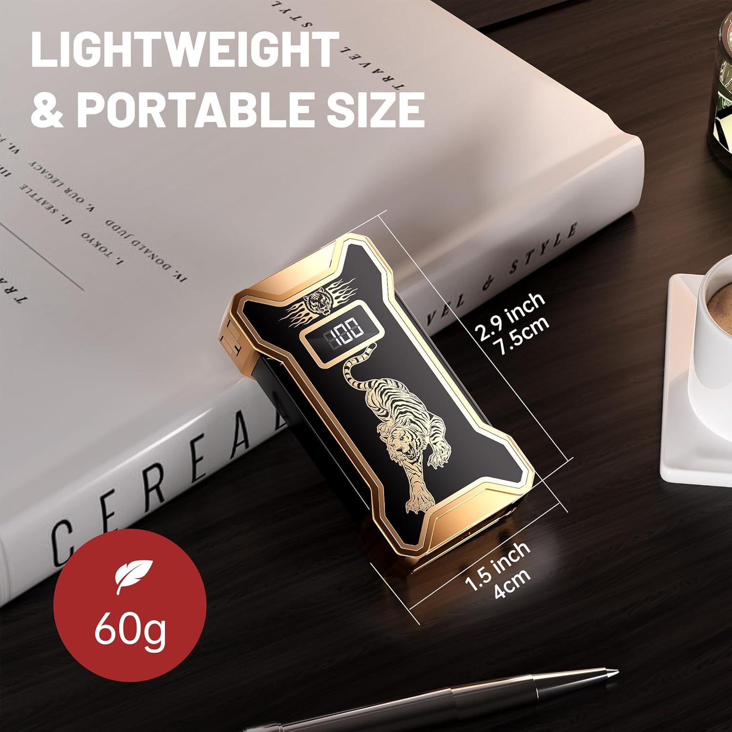 Cool Gifts Electric Lighter for Men Dad Him Digital Counter Bettary Display Windproof Flameless Plasma USB Rechargeable Arc Birthday Gifts for Men, Boyfriend, Husband (Tiger) image number 6