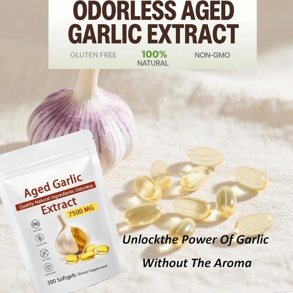 Odorless Garlic 7500Mg per Servings,300 Softgels | 2 Years Aged Garlic Extract, Grown Allium Sativum Bulb | Potent Antioxidant Supplement, Immune Support, and Heart Health image number 4