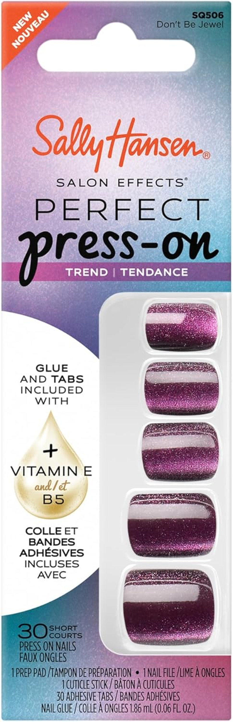 Sally Hansen Salon Effects&reg; Perfect Press On, Don'T Be Jewel​, Press on Nails, Square Shaped, Non-Damaging Adhesive Tabs, File, and Alcohol Pad Included image number 2