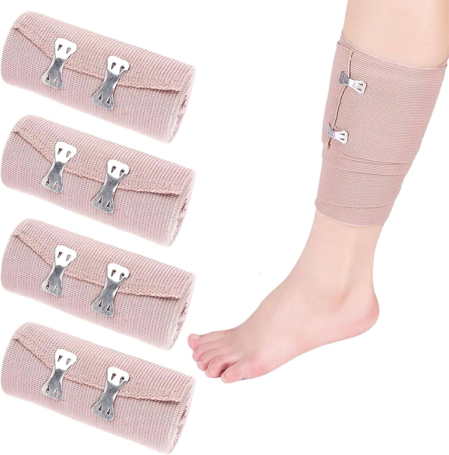 Bandages, 4Pcs Compression Bandage, Sports Bandage, Elastic Bandage Wrap, Compression Elastic Bandages, Durable Sport Support Bandag Es for Foot, Ankle, Wrist, Legs, Arm (4Inch X 15Ft) image number 4