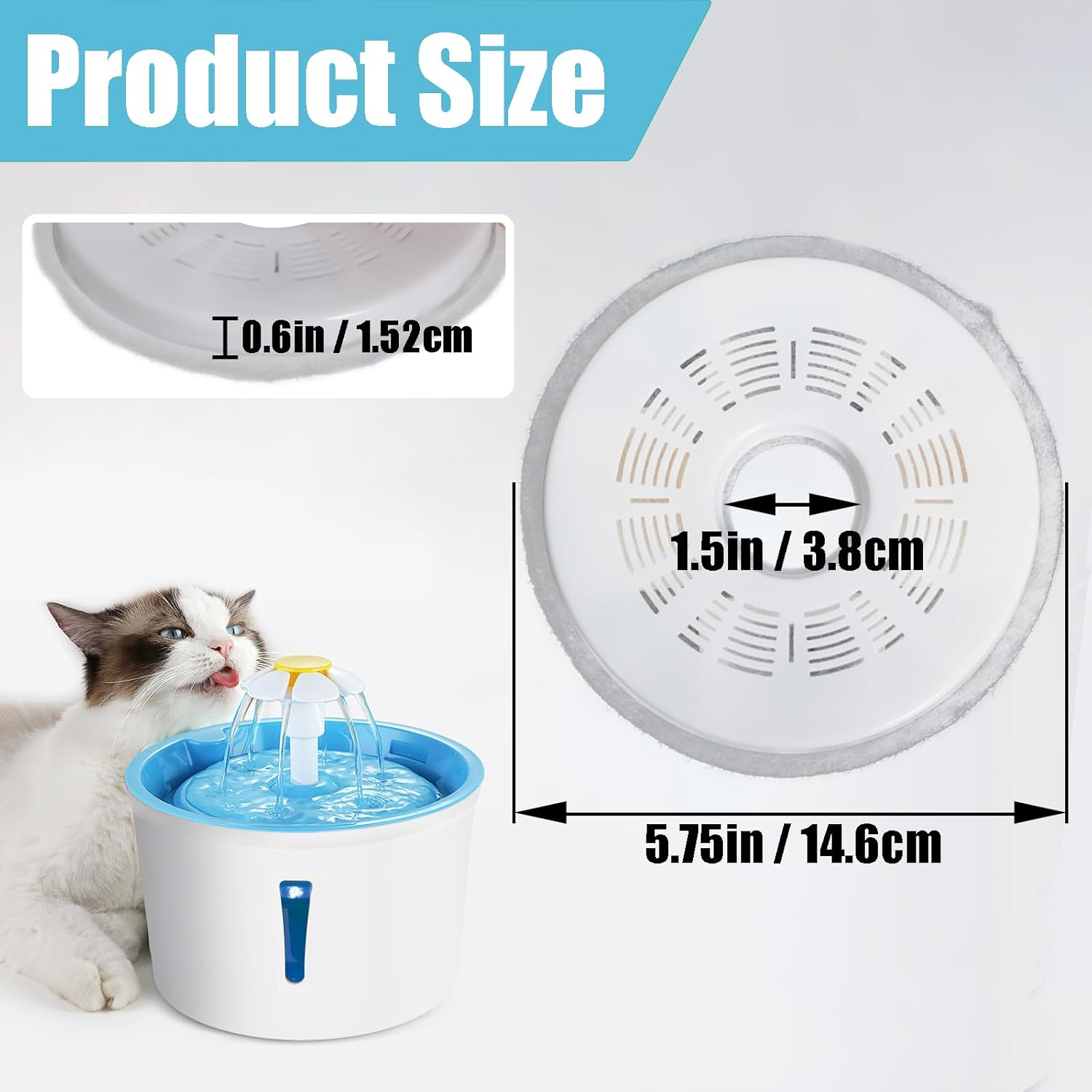Gekufa Cat Fountain Filter, 8 Peck Triple Action Filter, Triple Effective Replacement Filter, Drinking Fountain Filter Compatible with 3L Flower Pet Water Dispenser Fountain image number 1