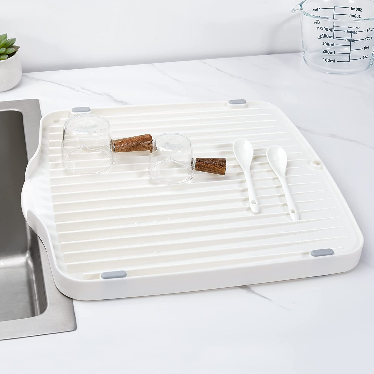 YOHOM Draining Board Tray for Under-Mount Sink Drain Board Plastic Dish Drainer Board for Kitchen Counter Utility Draining Board 13.78" L X 13.19" W X 1.1" H image number 6