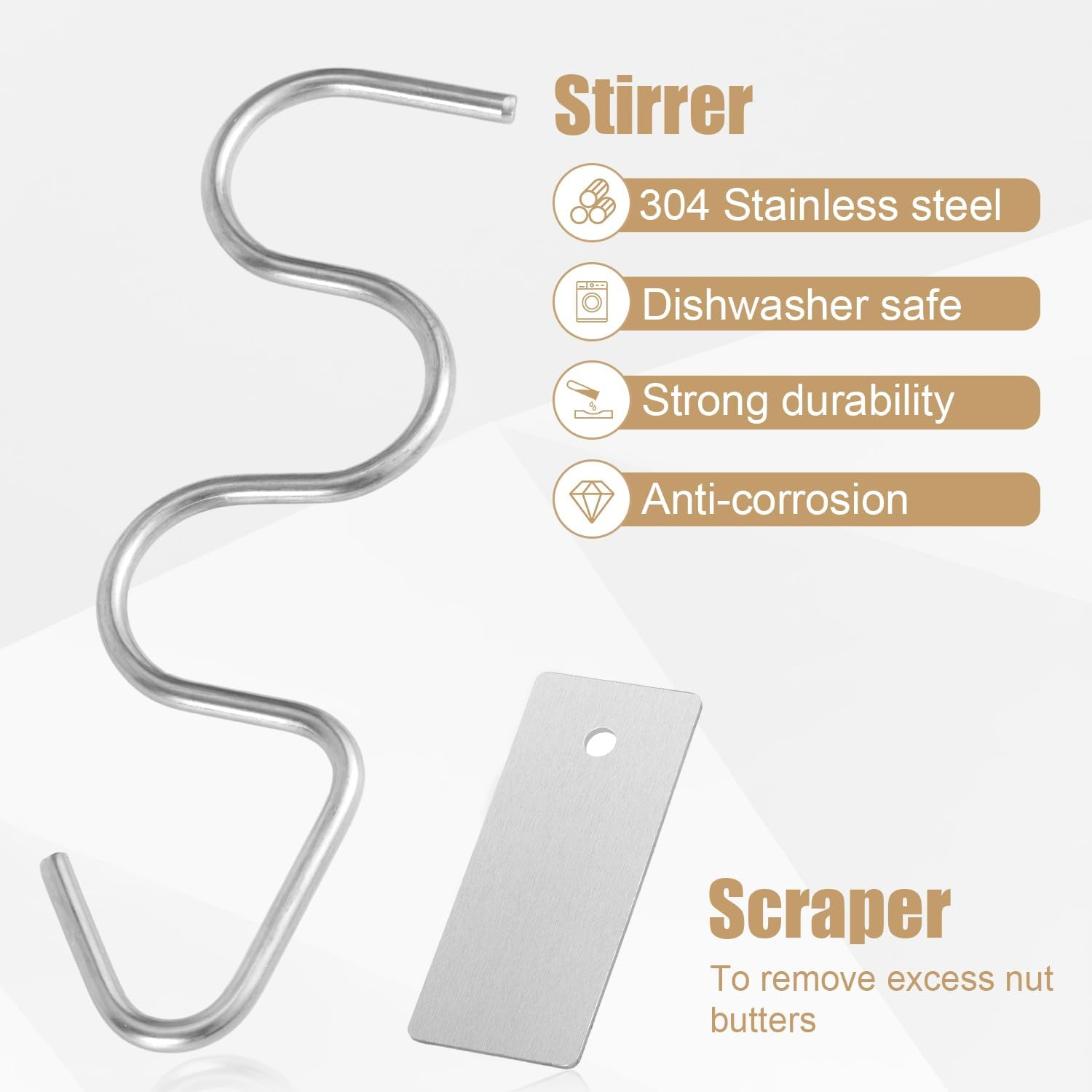 Peanut Butter Mixer Set and Silicone Spatula, Stainless Steel Peanut Butter Mixer Fits 12-30Oz Sloics for Mixing Peanut Butter image number 6