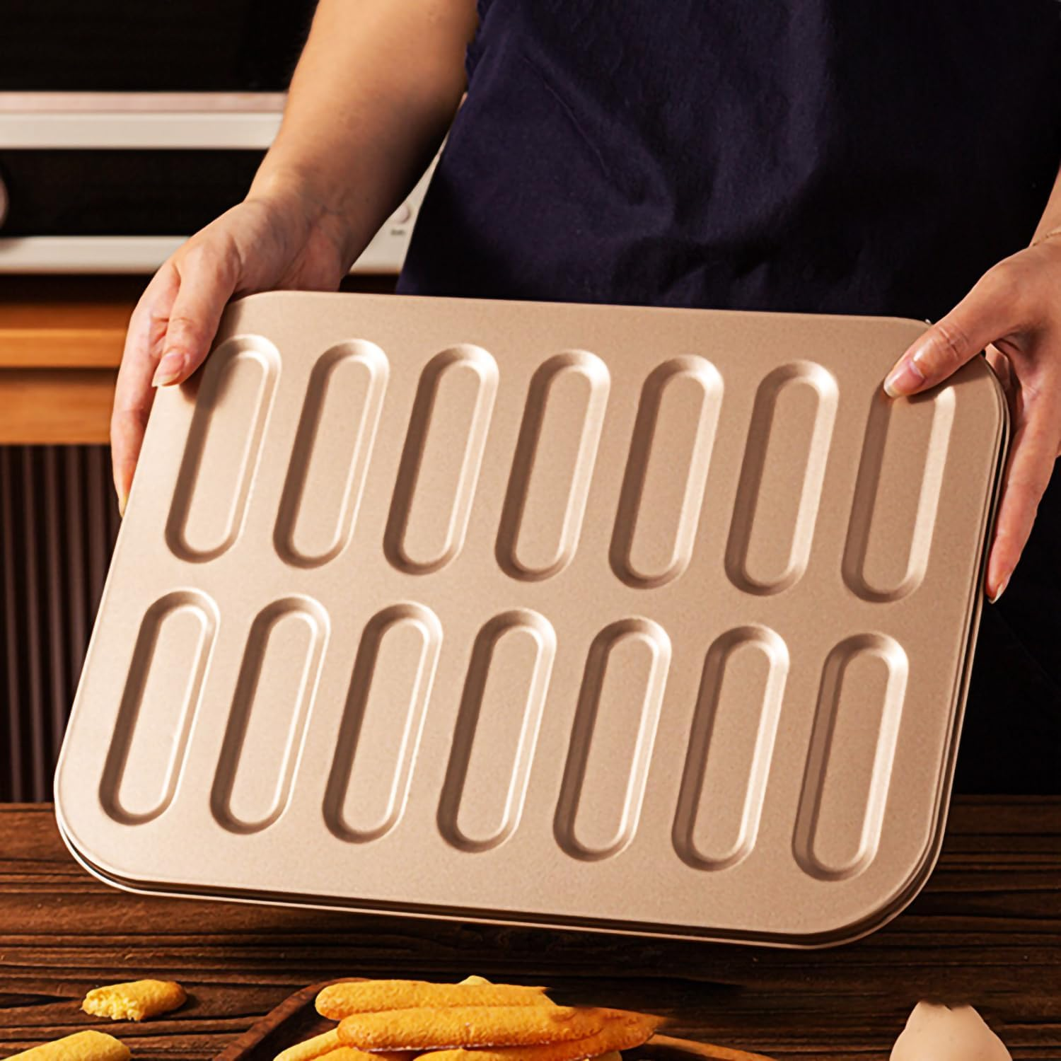 Non-Stick Baking Pan Carbon Steel Baking Mould (14 Cavity Eclair Baking Pan)