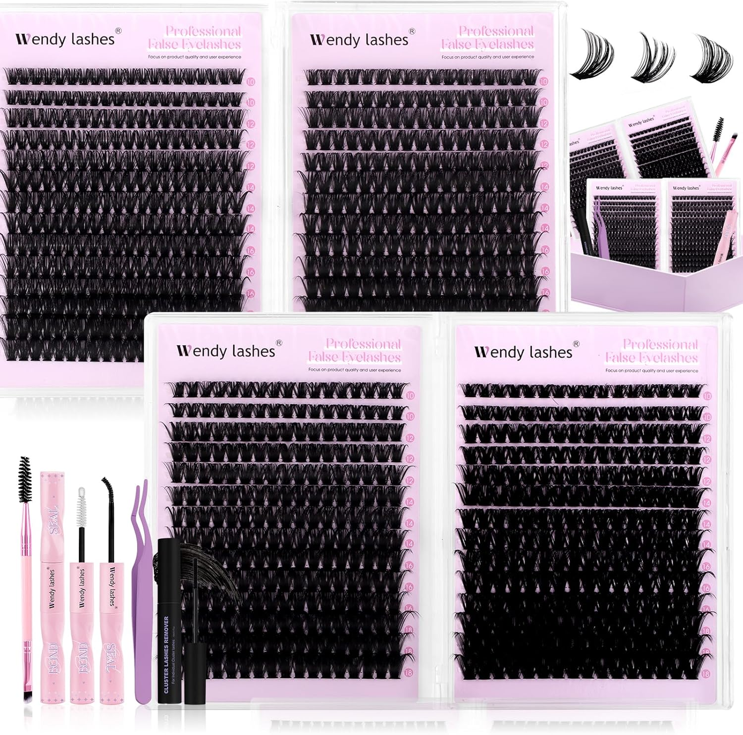 WENDY Lash Clusters Kit, 980Pcs Cluster Lashes D Curl Individual Eyelashes Natural 10-18Mm Mixed Russian DIY Lash Extension Kit with Lash Bond and Seal(60D+80D+80D+100D-D) image number 2