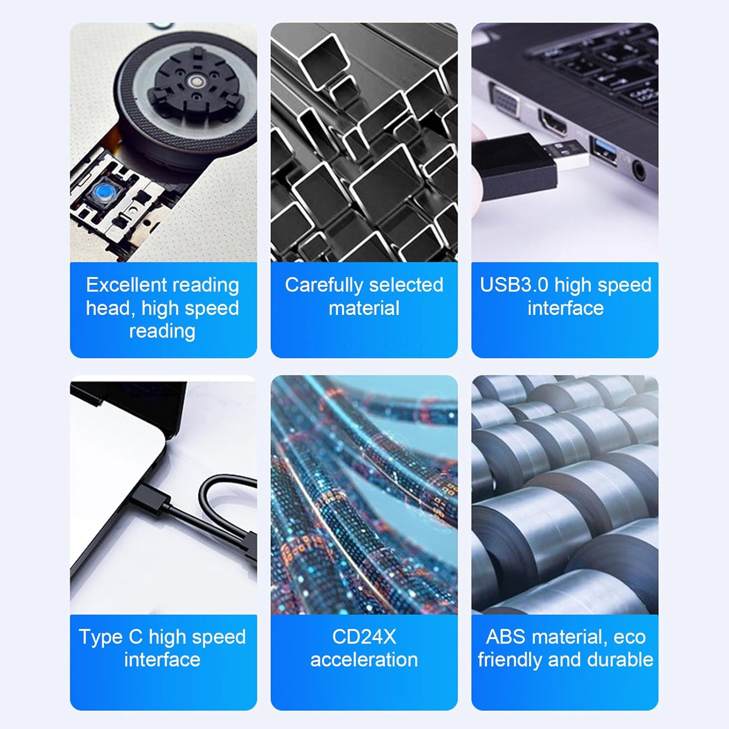 External CD DVD Drive for Laptop External Cd Drive for Laptop, Dual Interface External CD DVD Drive, Silent Reading Burner Disk Duplicators image number 4