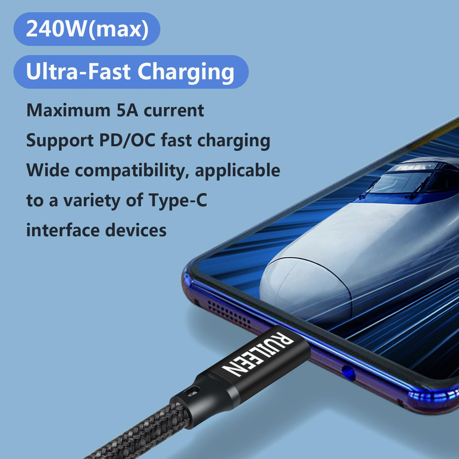 USB C to USB C Data Cable 20Gbps 3 M, High Speed Data Transfer Cable USB C 3.2, 4K 60Hz USB C Monitor Cable, 240W PD Fast Charging,Nylon Braiding Type C Cable Compatible with SSD, Hub, Dock,Laptop image number 3